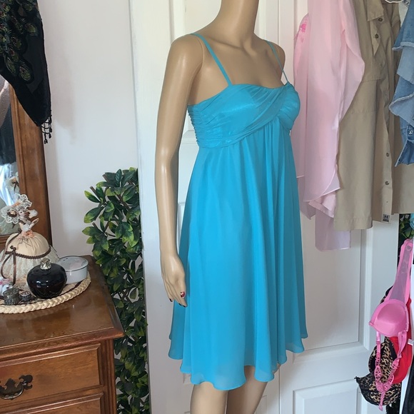 Evan picone turquoise sheer chiffon babydoll swing mini dress S - Picture 8 of 16